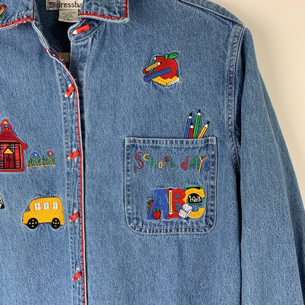 Vintage School Teacher Denim Button Up Shirt Small - Picture 2 of 11